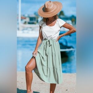 Cupshe White and Mint Green Midi Dress